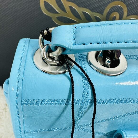 MCM Mini Travia Quilted Logo Plaque Crossbody Bag Turquoise Blue NWT - Picture 5 of 11